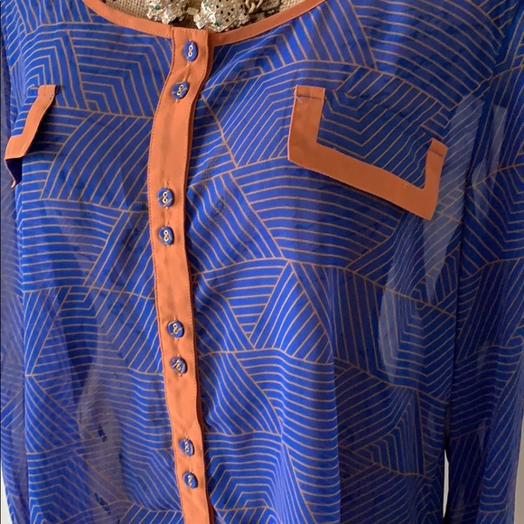 Blue and Brown Sheer Blouse - Picture 3 of 5